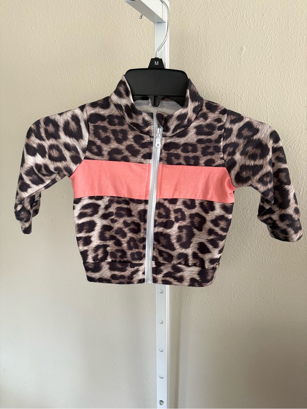 Leopard Print Zip Jacket with Coral Stripe Childs Size 18 to 24 Months